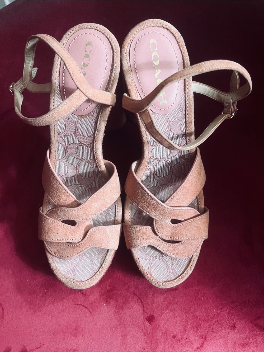 Coach Talina Suede Platform Wedge Sandals in Pink Size 8.5